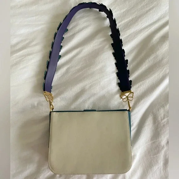 Elizabeth Sutton Leather Bag Multicolor Cream & Forest with 3D Butterfly Strap